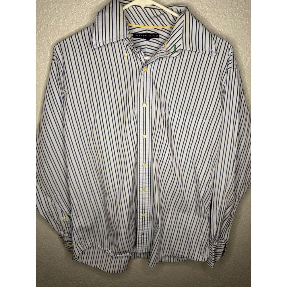 Striped Tommy Hilfiger Button Up Shirt Mens Large Blue White Excellent